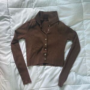 Pacsun brown cropped collared long sleeve T. One size, close to a small.